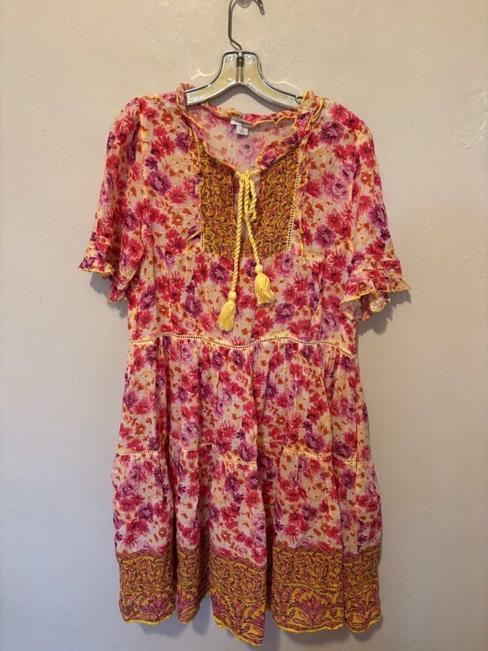 Sundance Pink and Yellow Floral Tie-Front Mini Dress
